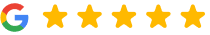 Google logo with five gold stars representing customer rating review