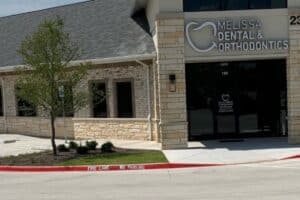 Melissa Dental & Orthodontics storefront exterior at 2302 Sam Rayburn Highway, Melissa, Texas.
